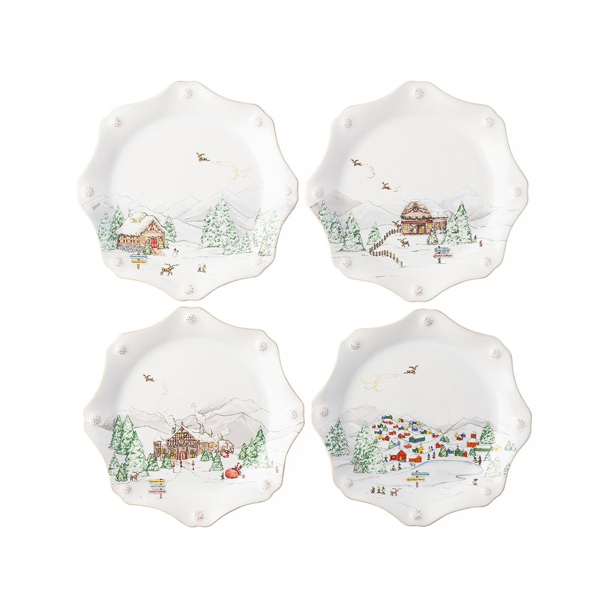 Berry & Thread North Pole Scalloped Dessert/ Salad Plate Set/4