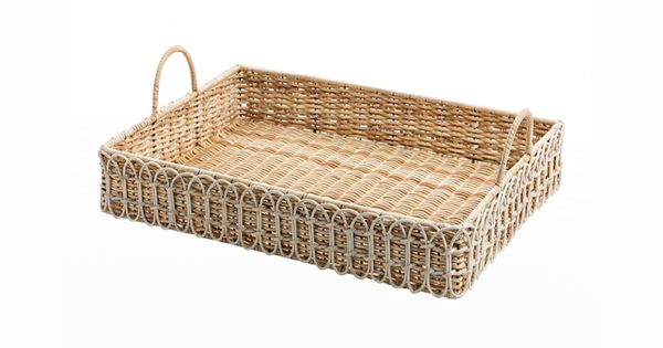 Provence Rattan Whitewash Rectangular Tray