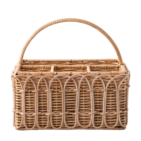 Provence Rattan Whitewash Silverware Caddy with Place for Napkins