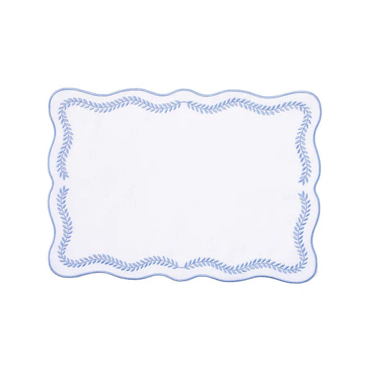 Tessuti White Rectangular Placemats with Cornflower Blue Ivy - Set of 4