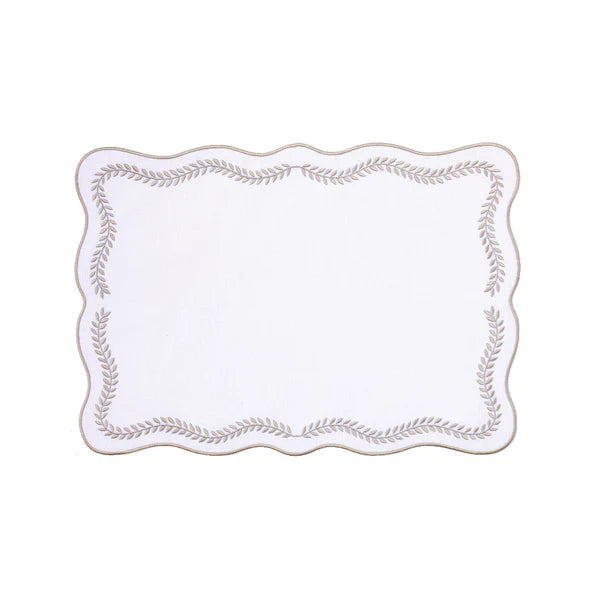 Tessuti White Rectangular Placemats with Natural Ivy - Set of 4