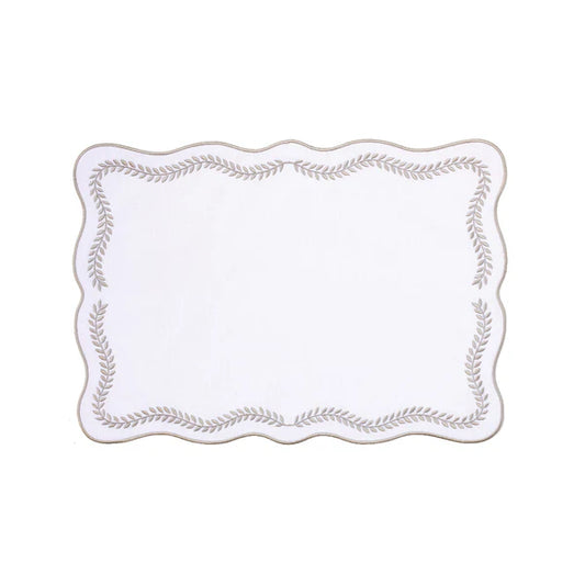 Tessuti White Rectangular Placemats with Natural Ivy - Set of 4