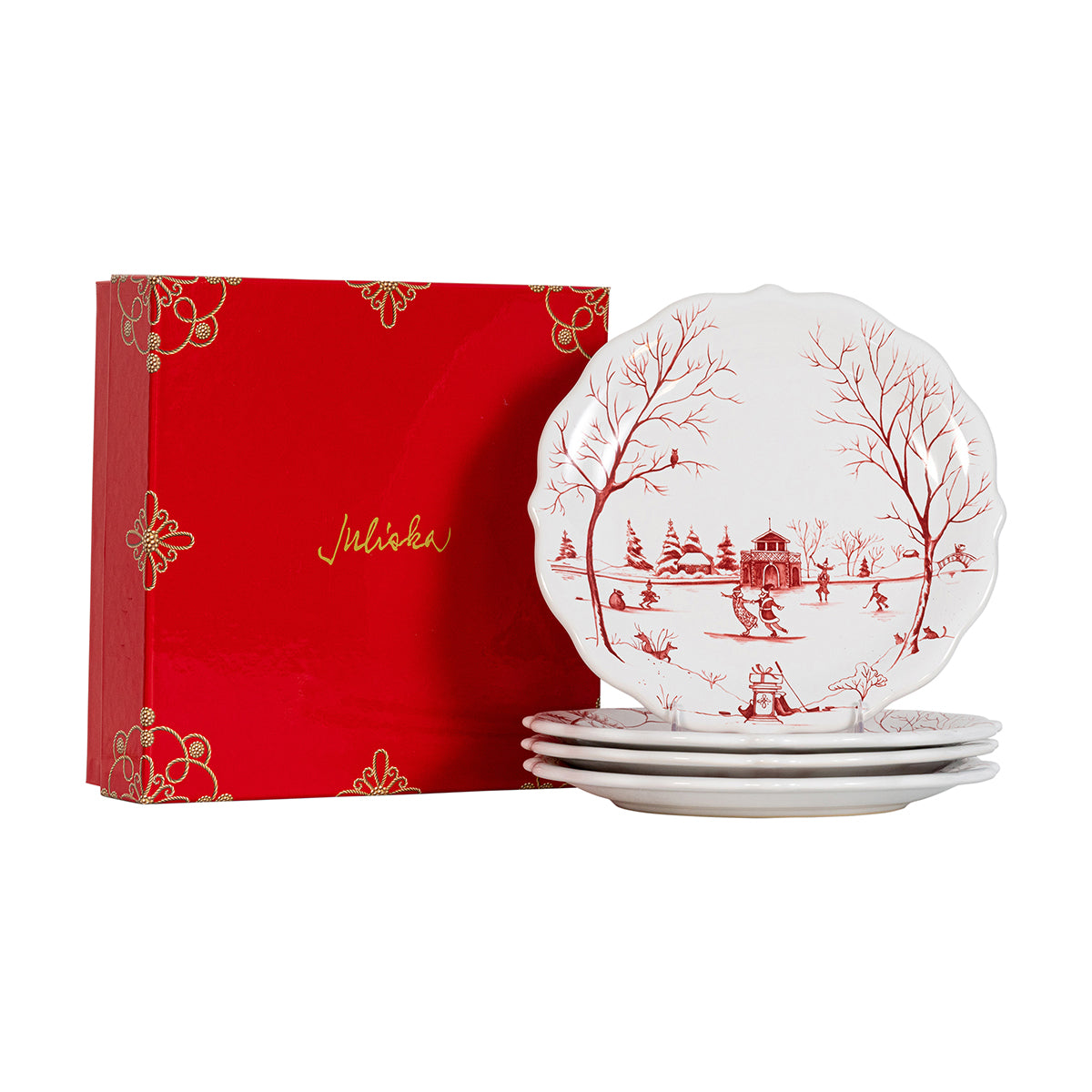 Country Estate Winter Frolic Ruby  "Mr. & Mrs. Claus" Party Plates Set /4