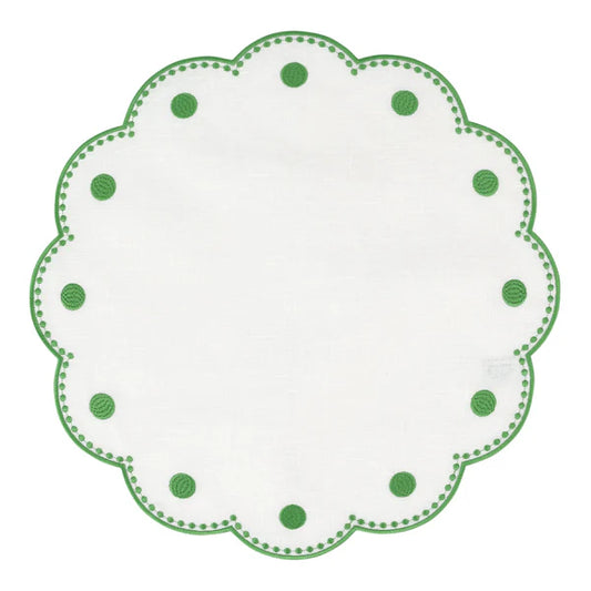 Tessuti White Round Placemats with Sage Green Dots - Set of 4