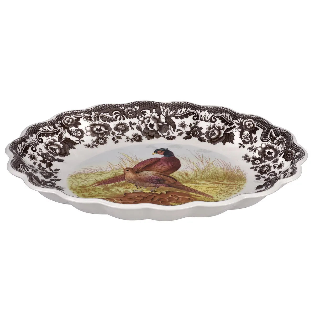 Oval Fluted Dish 14.5" Pheasant