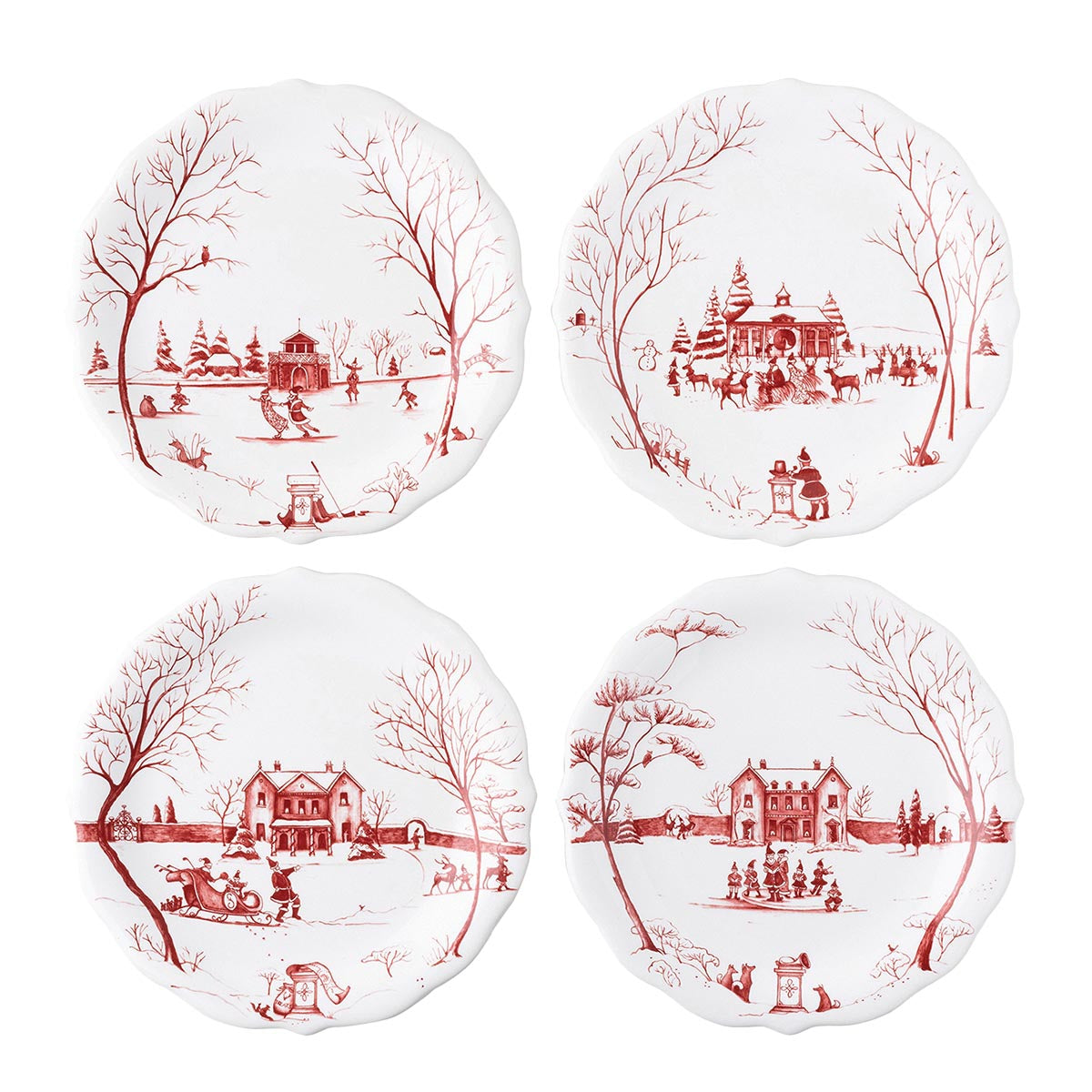 Country Estate Winter Frolic Ruby  "Mr. & Mrs. Claus" Party Plates Set /4