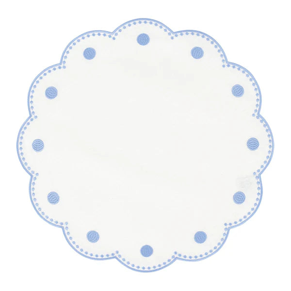 Tessuti White Round Placemats with Cornflower Blue Dots - Set of 4