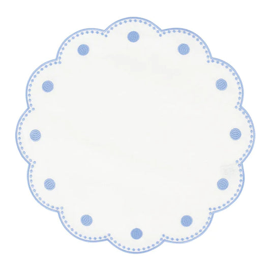 Tessuti White Round Placemats with Cornflower Blue Dots - Set of 4