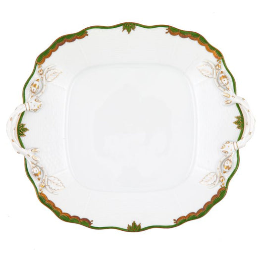 Princess Victoria Dark Green Square Cake Plate with Handles