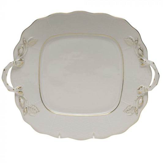 Golden Edge Square Cake Plate w/ Handles