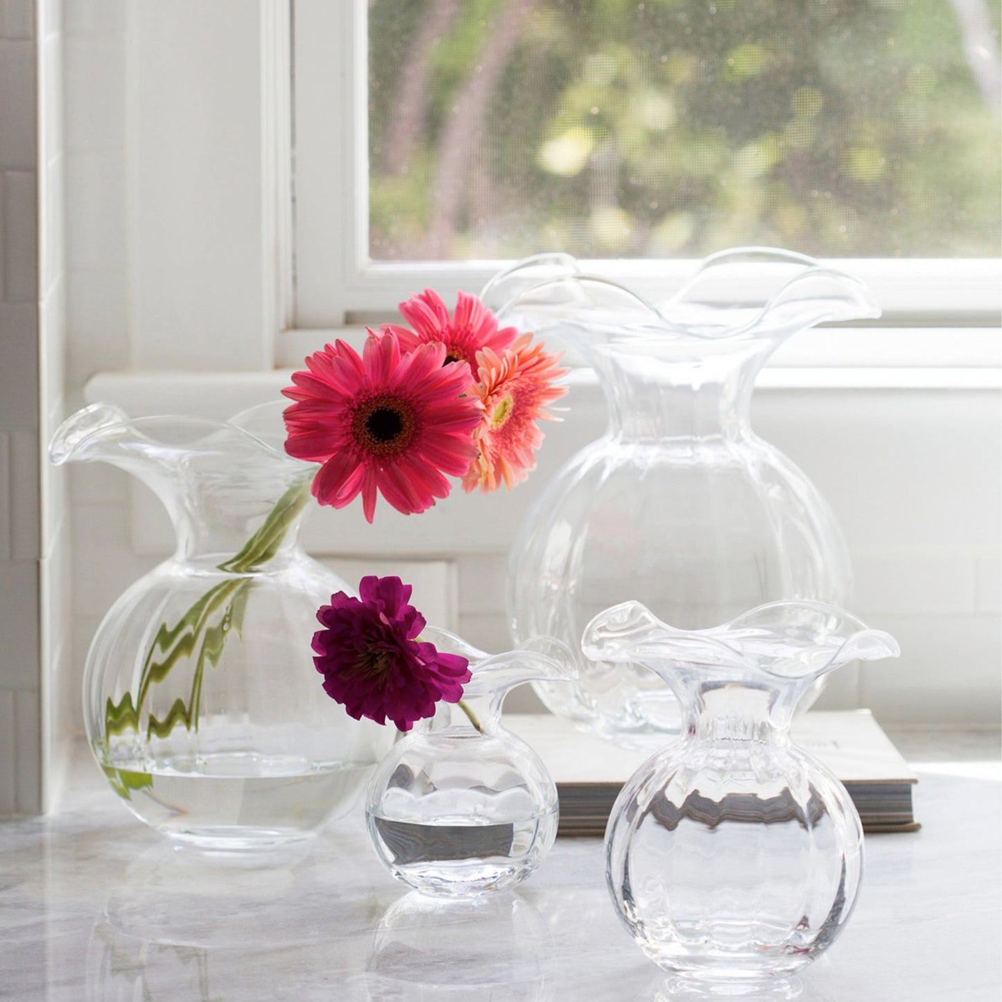 Hibiscus Glass Clear Medium Fluted Vase